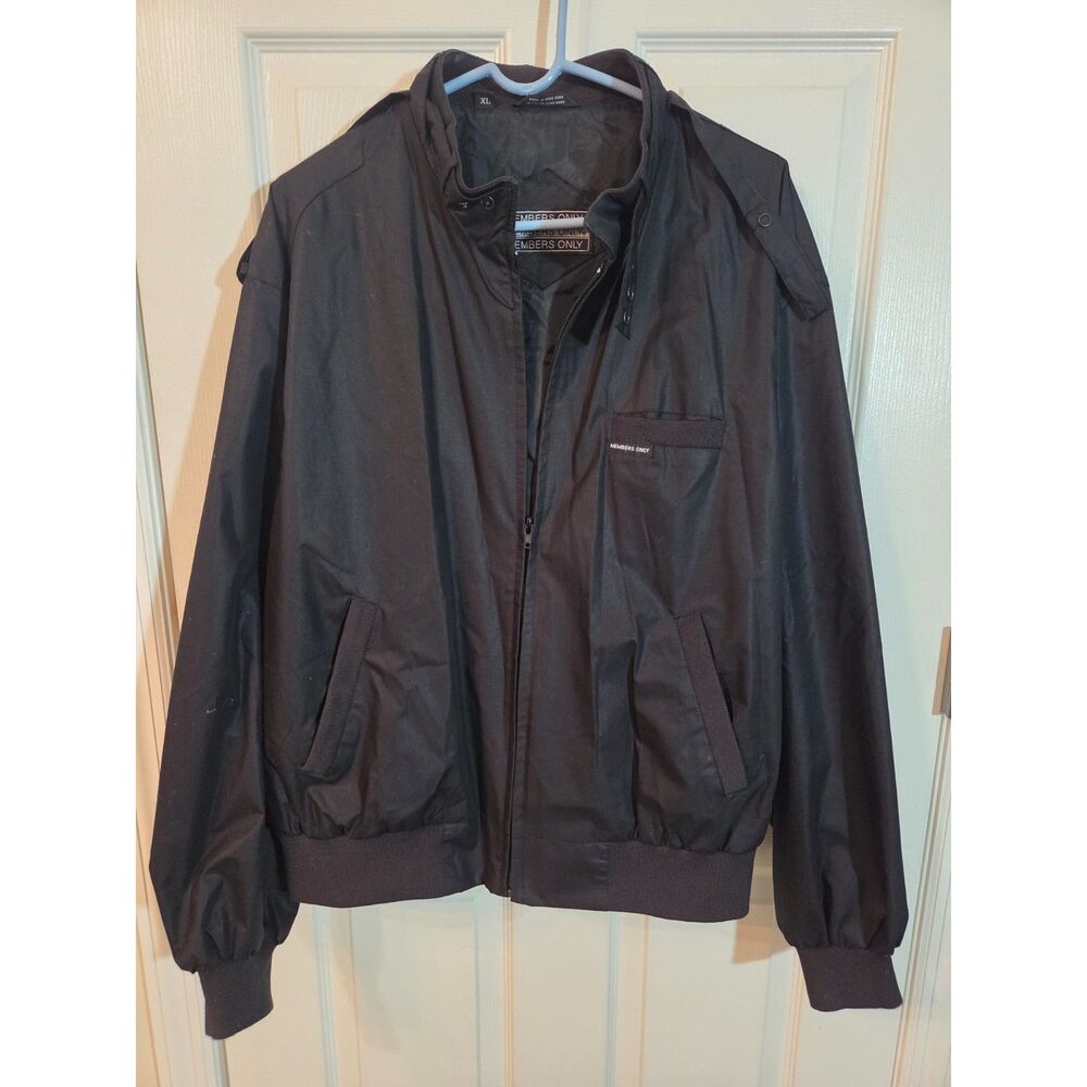 Vintage Members Only Jacket Mens Extra Large Black Cafe Racer Windbreaker Iconic